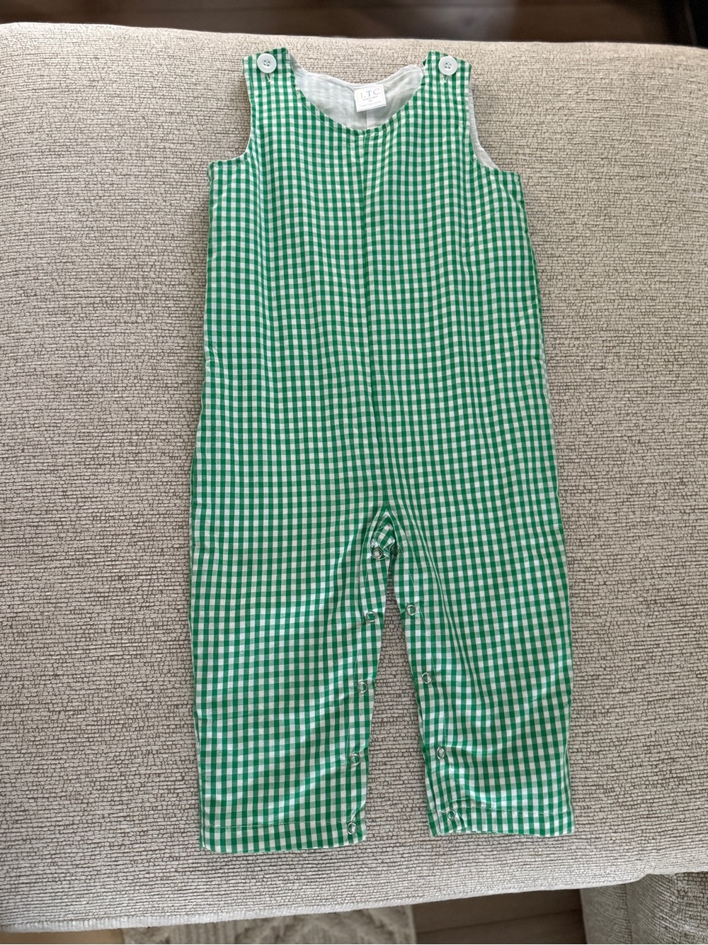 Love That Cotton green gingham 3T romper with inner leg snaps and zipper